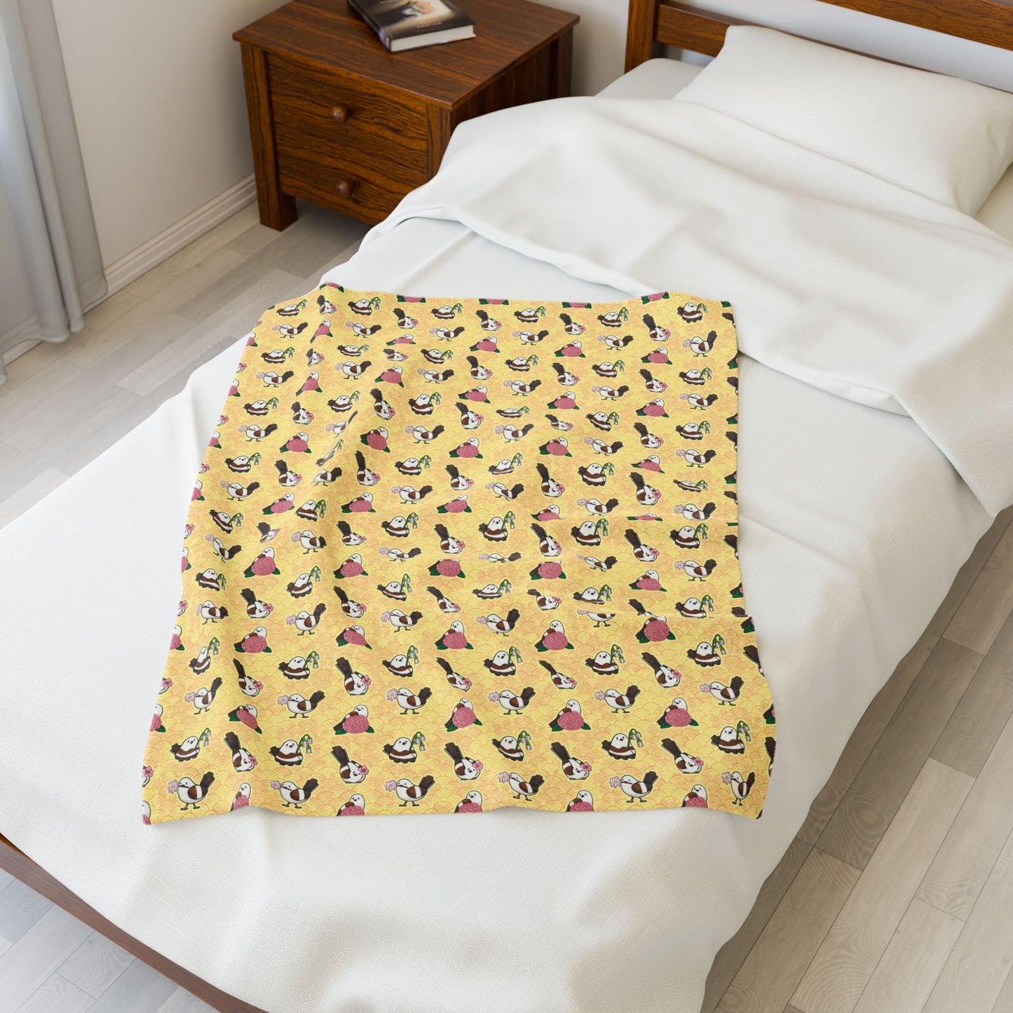 Shimaenaga Flowers - Velveteen Plush Blanket